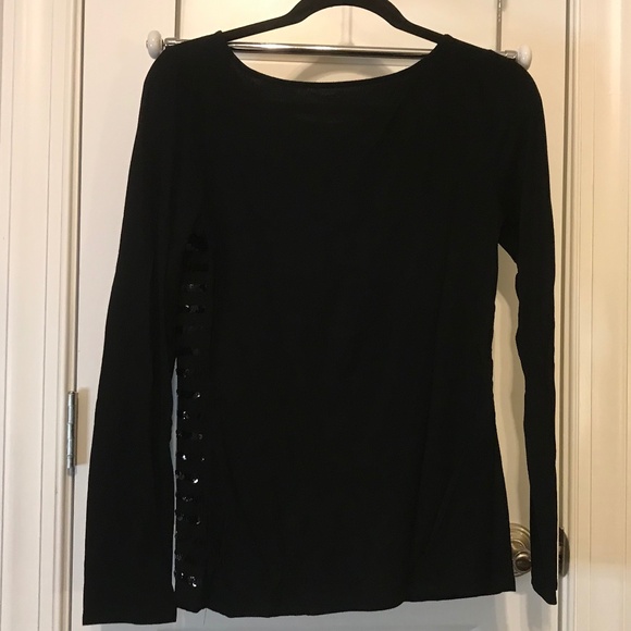 Sparkly INC sequin-striped black on black long sleeve boat neck top (L) - Picture 5 of 13